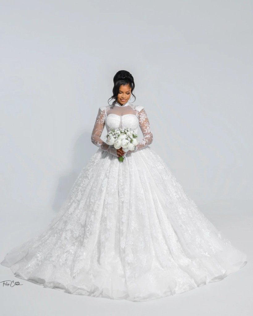 Lace ball gown with bouquet