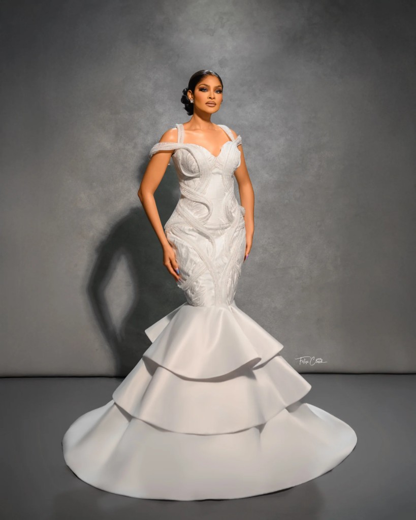 Tiered mermaid bridal gown